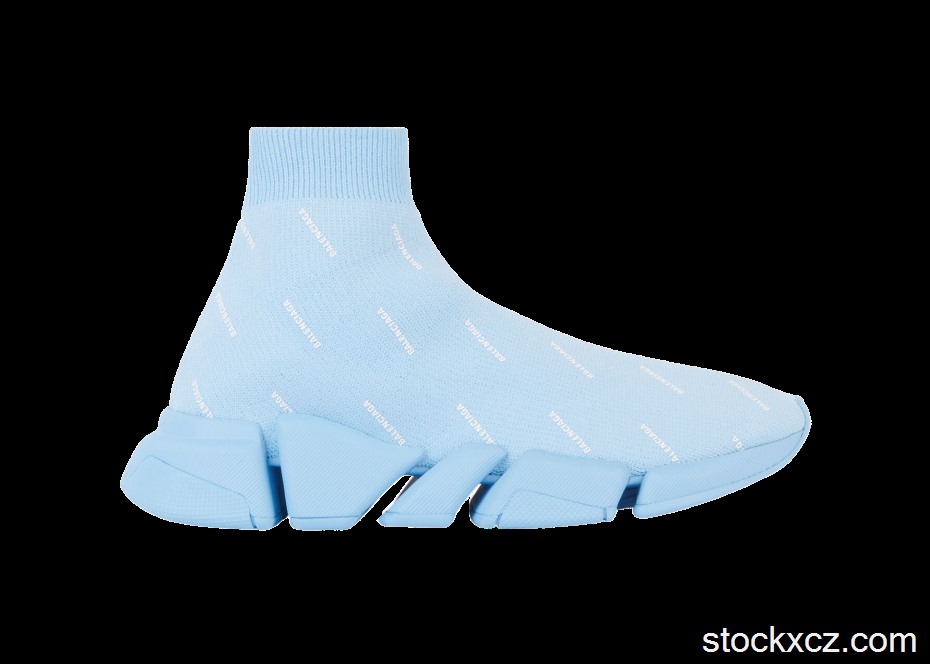 Outlet Balenciaga All Over Logo Speed 2.0 Light Blue (W) 617196W2DBO4122
