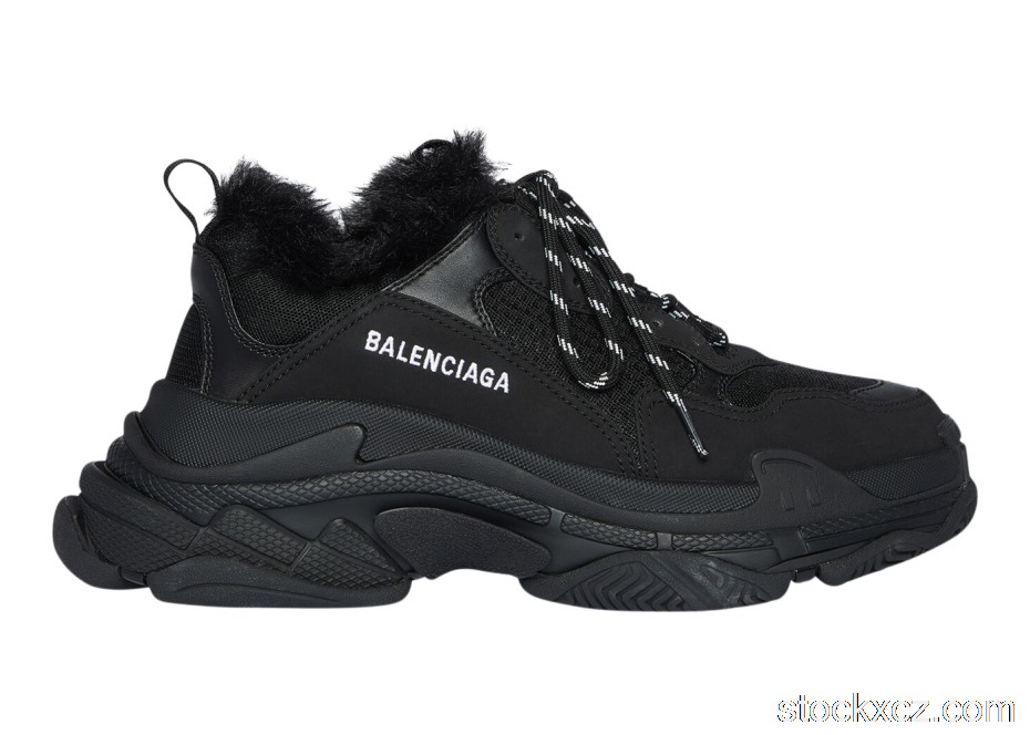 Outlet Balenciaga Triple S Fake Fur Black 668563W3CQ51000